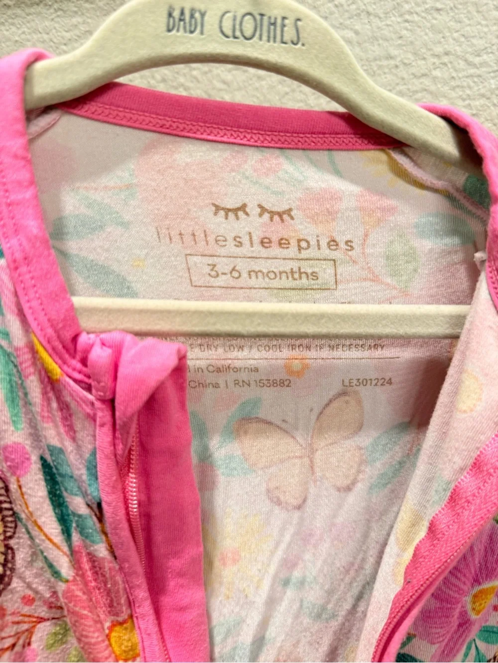 Little Sleepies Pink Floral & Butterfly Zip Footed Pajamas